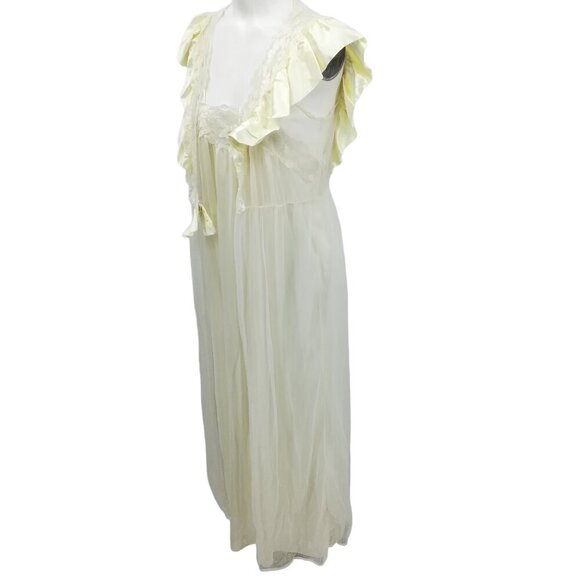 Vintage Pajama Chemise Cover Up Set Size M Ivory Satin 80s Pinup Nightgown Sears - Picture 6 of 16